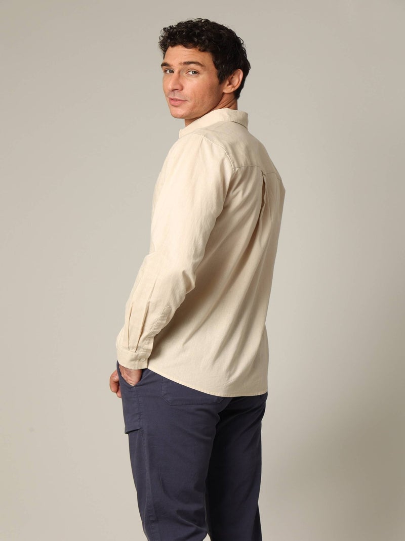 Chemise unie classique en lin avec manches longues et boutons 'Deeluxe' Beige coquille - Kiabi