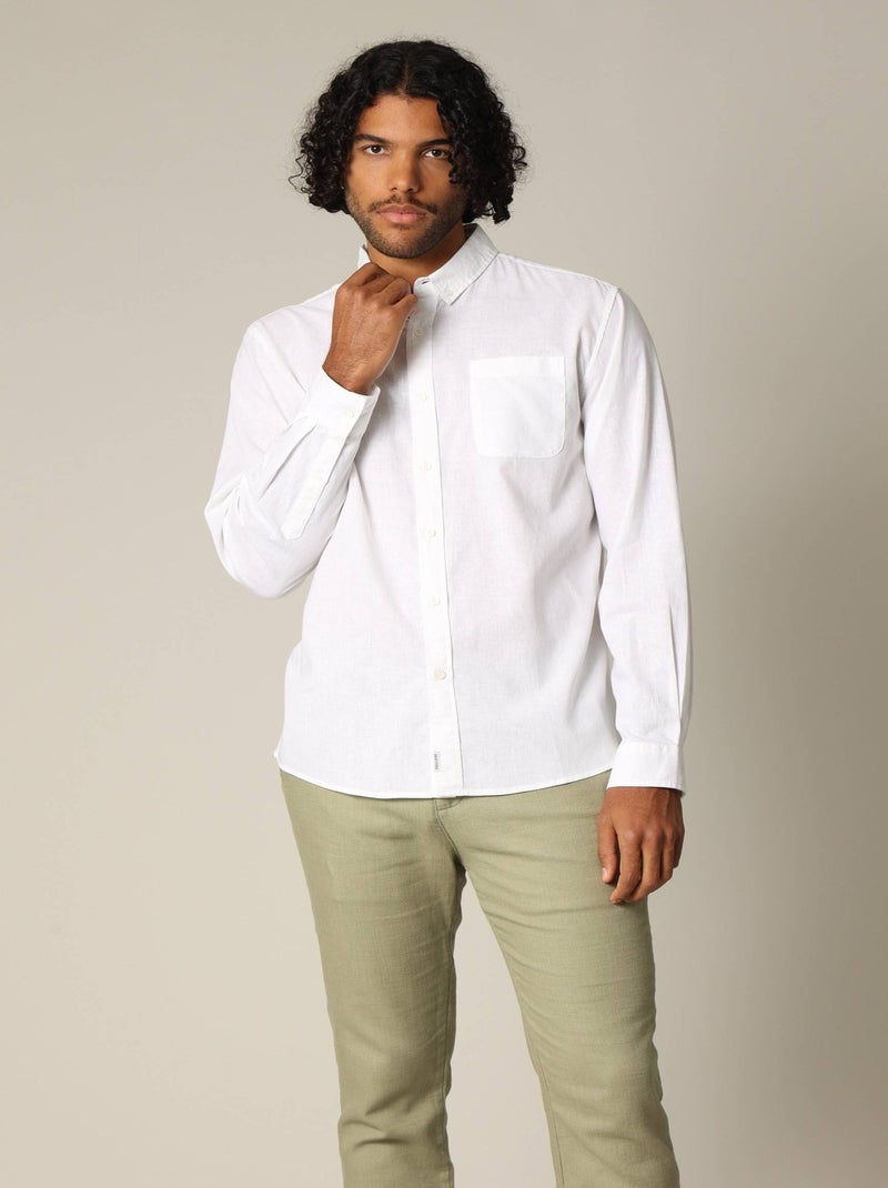 Chemise unie classique en lin avec manches longues et boutons 'Deeluxe' Blanc - Kiabi