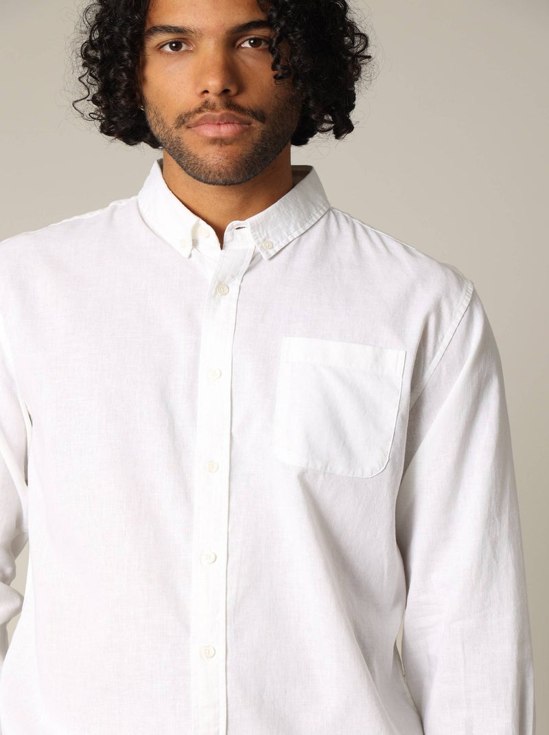 Chemise unie classique en lin avec manches longues et boutons 'Deeluxe' Blanc - Kiabi