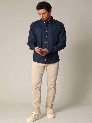 Chemise unie classique en lin avec manches longues et boutons 'Deeluxe'