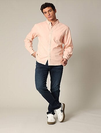 Chemise unie classique en lin avec manches longues et boutons 'Deeluxe'