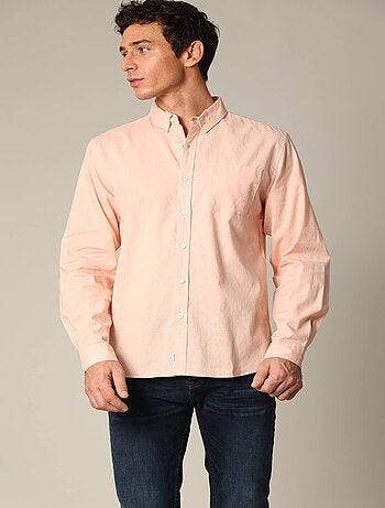 Chemise unie classique en lin avec manches longues et boutons 'Deeluxe'