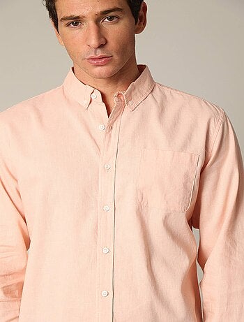 Chemise unie classique en lin avec manches longues et boutons 'Deeluxe'