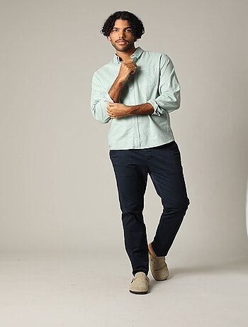 Chemise unie classique en lin avec manches longues et boutons 'Deeluxe'