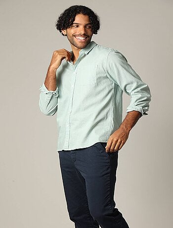 Chemise unie classique en lin avec manches longues et boutons 'Deeluxe'