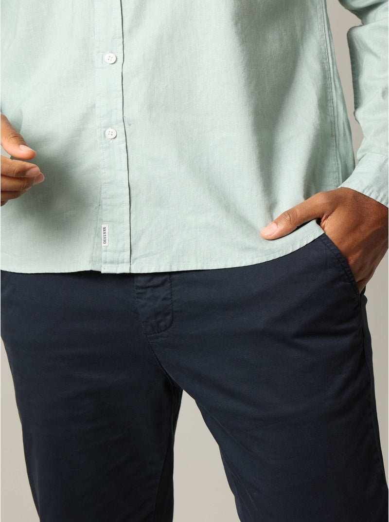 Chemise unie classique en lin avec manches longues et boutons 'Deeluxe' Vert tilleul - Kiabi