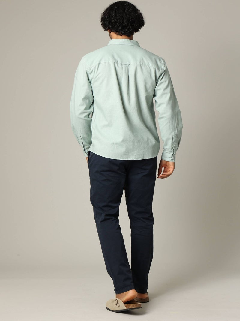 Chemise unie classique en lin avec manches longues et boutons 'Deeluxe' Vert tilleul - Kiabi