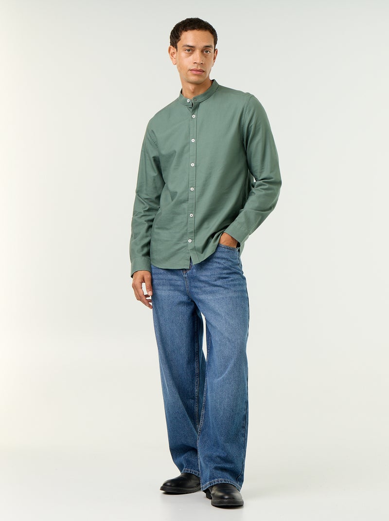 Chemise unie col mao Vert - Kiabi