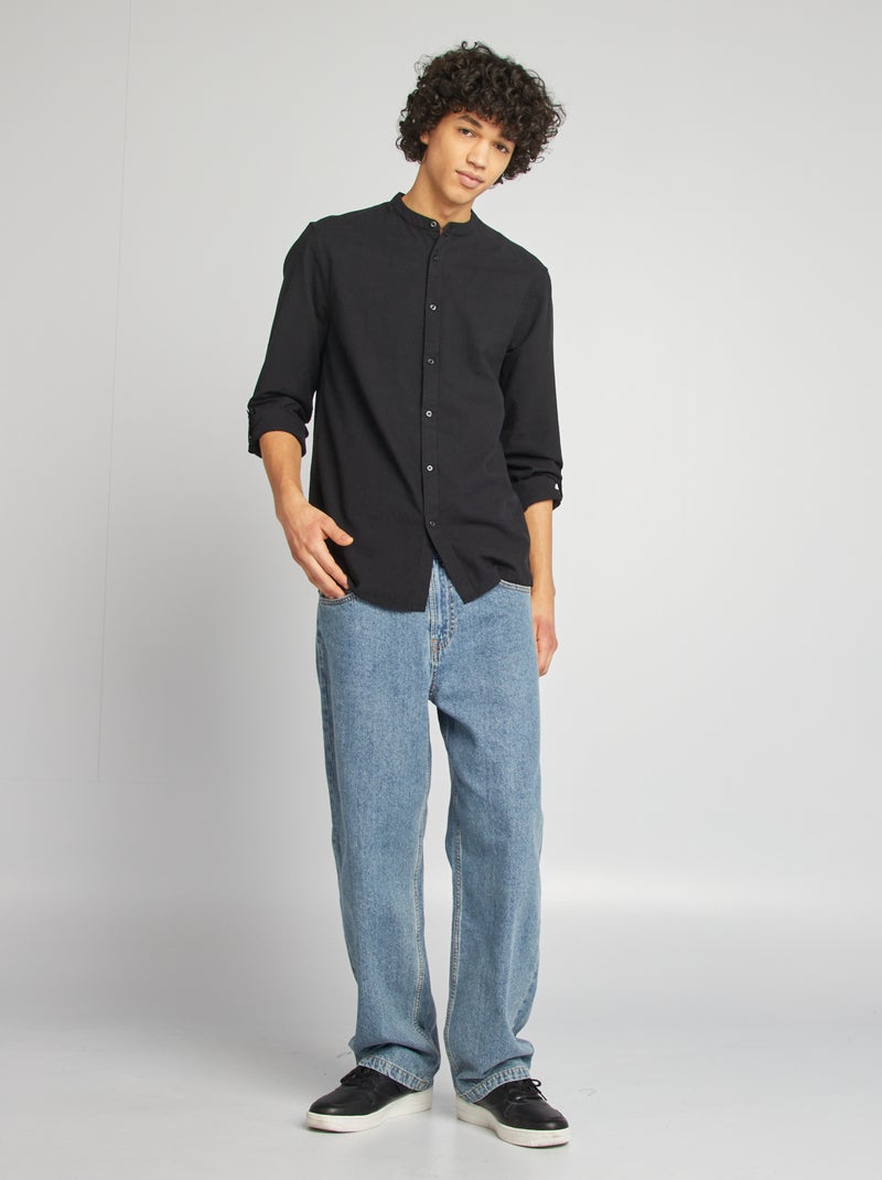 Chemise unie col tunisien noir - Kiabi