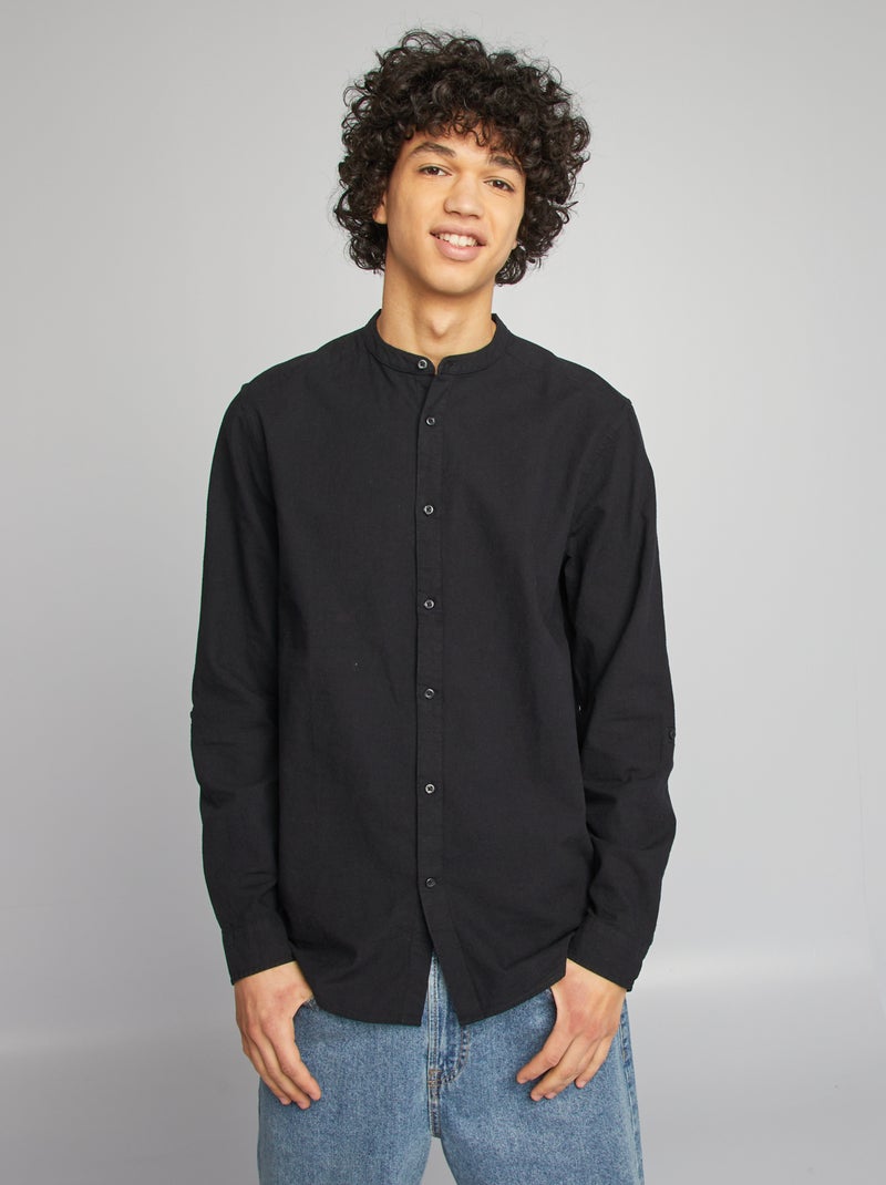 Chemise unie col tunisien noir - Kiabi