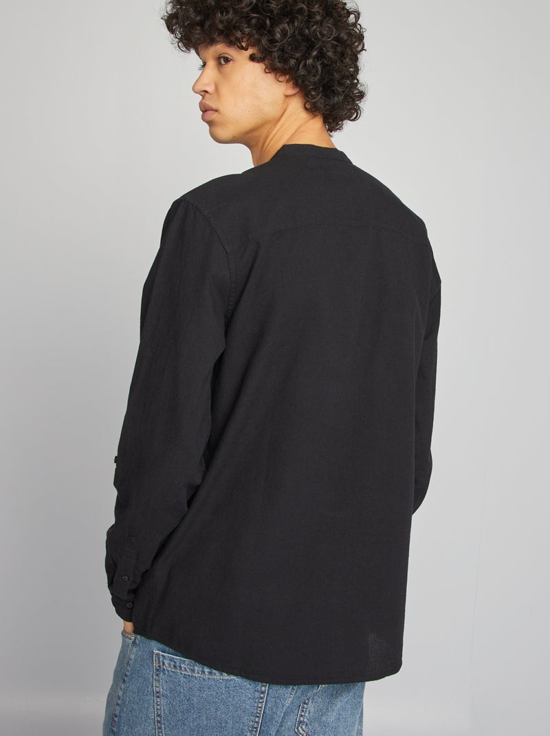 Chemise unie col tunisien noir - Kiabi