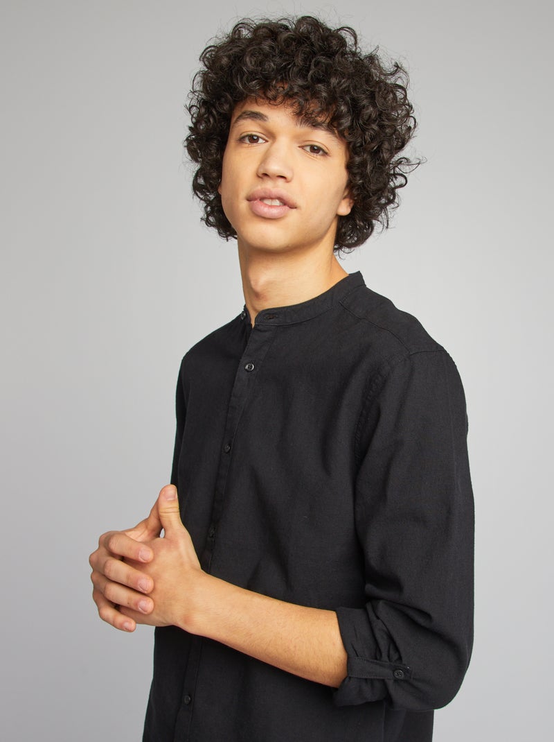 Chemise unie col tunisien noir - Kiabi