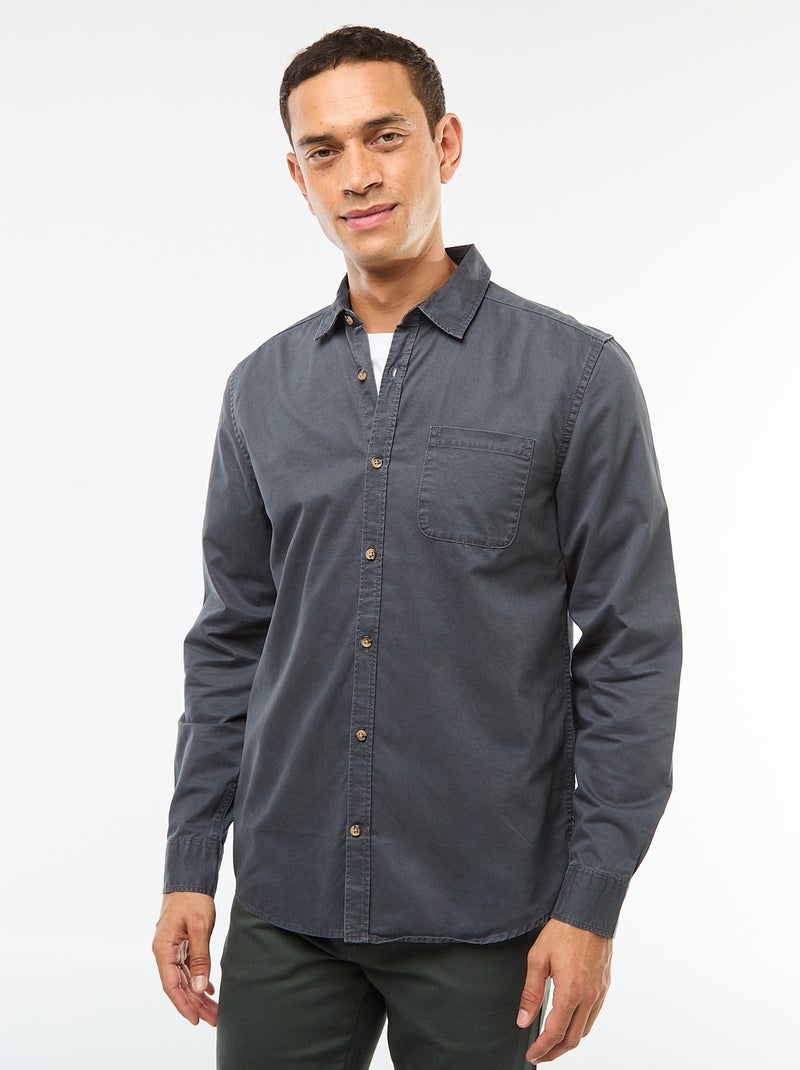 Chemise unie coupe droite / Regular fit Bleu - Kiabi