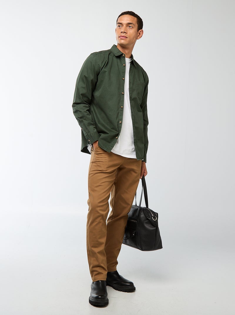Chemise unie coupe droite / Regular fit Kaki - Kiabi