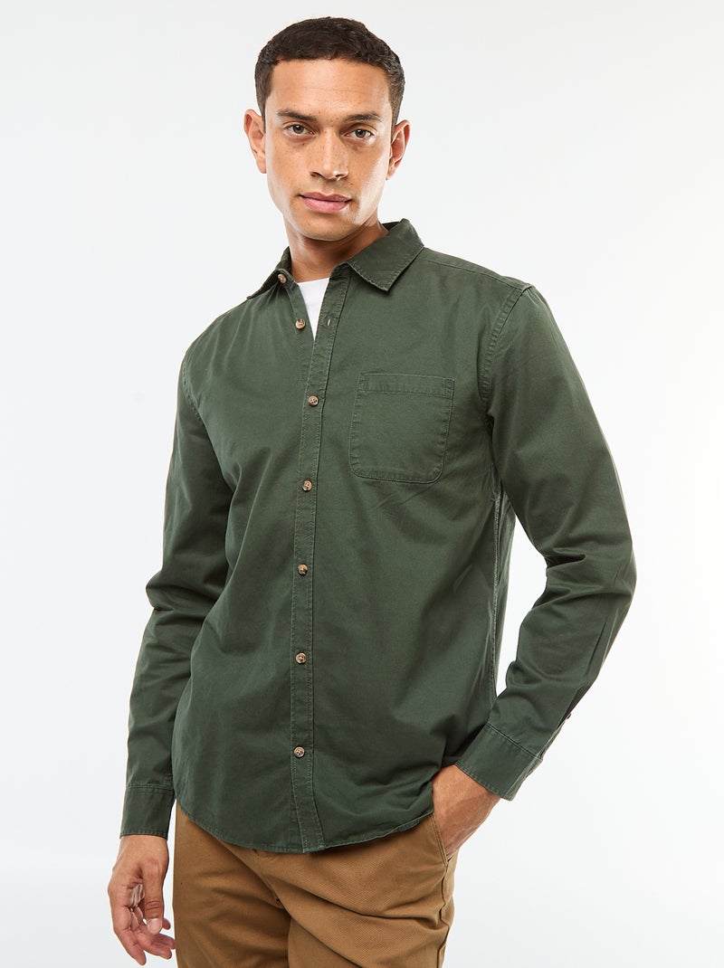 Chemise unie coupe droite / Regular fit Kaki - Kiabi