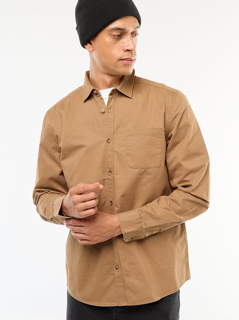 Chemise unie coupe droite / Regular fit Marron - Kiabi