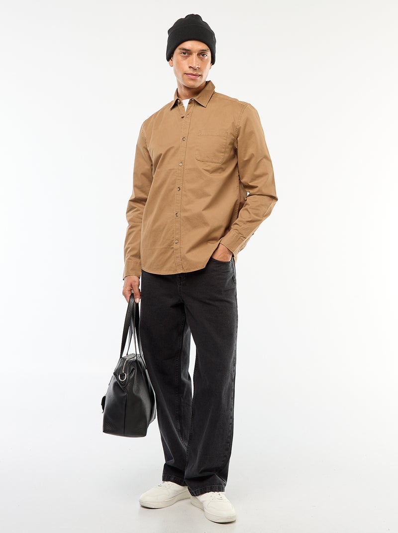 Chemise unie coupe droite / Regular fit Marron - Kiabi
