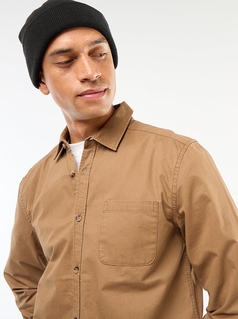 Chemise unie coupe droite / Regular fit Marron - Kiabi