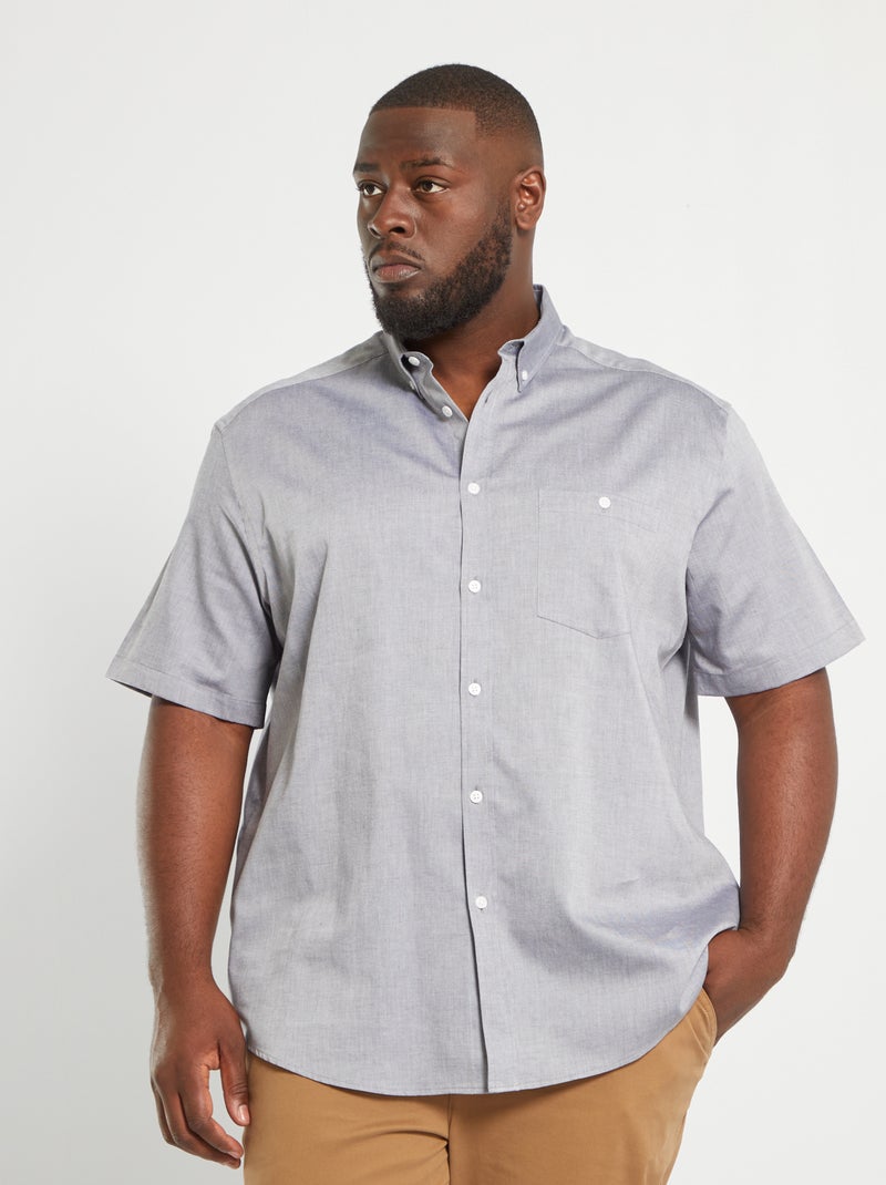 Chemise unie en coton bleu gris - Kiabi