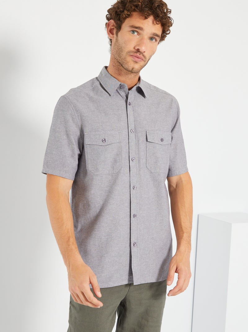 Chemise unie en coton gris - Kiabi