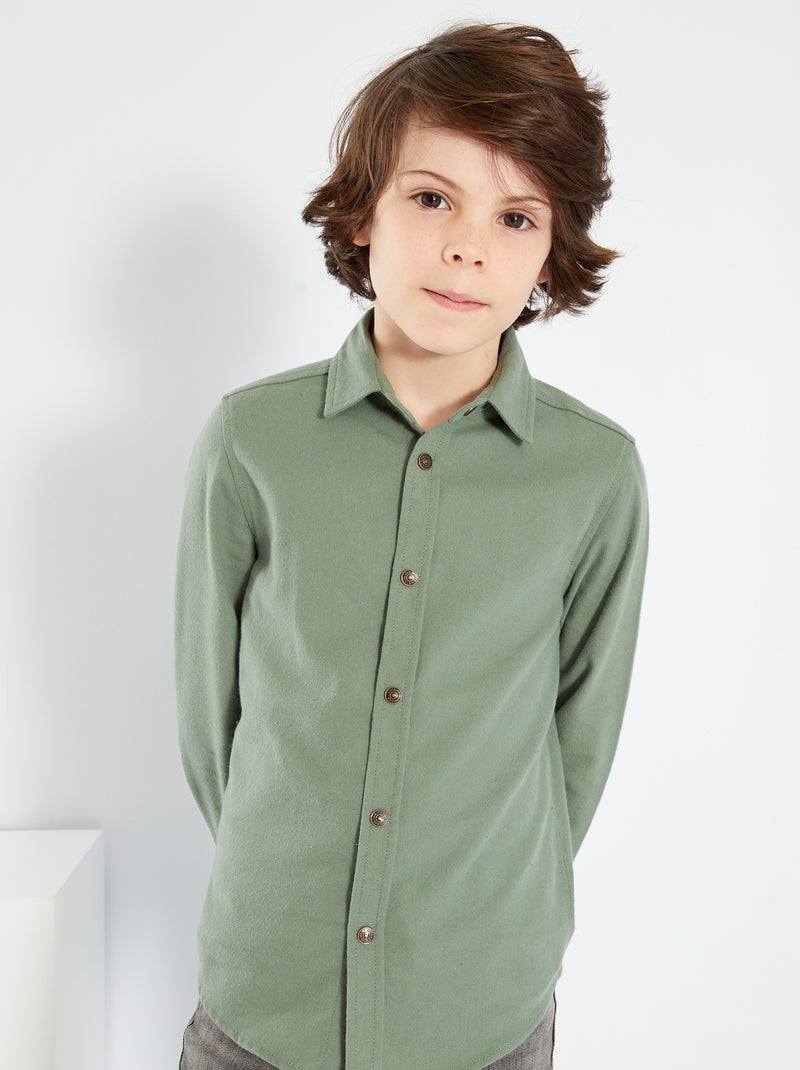 Chemise unie en flanelle Vert - Kiabi
