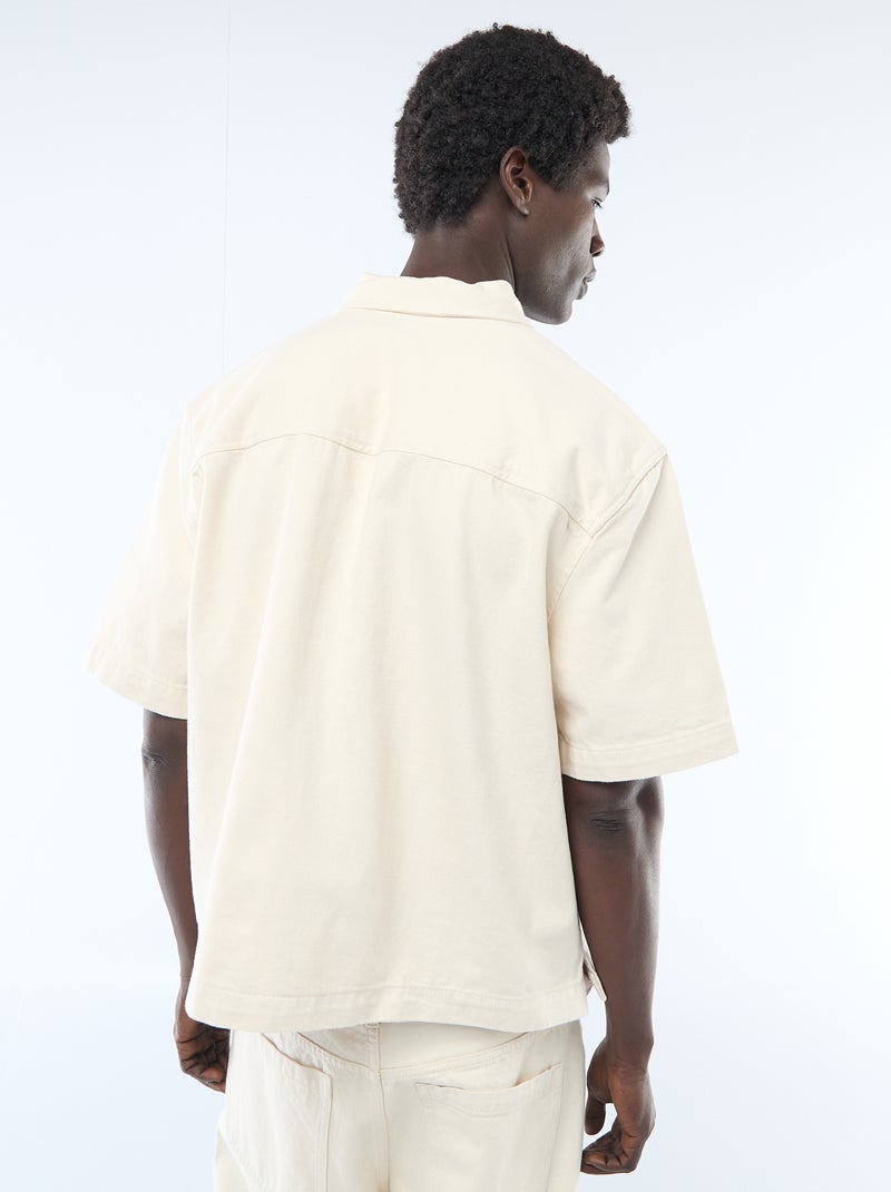 Chemise unie en jean à manches courtes Beige - Kiabi