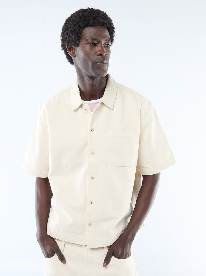 Chemise unie en jean à manches courtes Beige - Kiabi