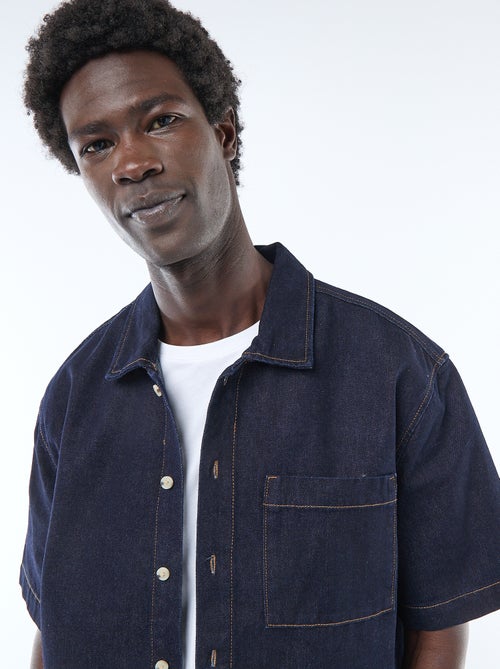 Chemise unie en jean à manches courtes - Kiabi