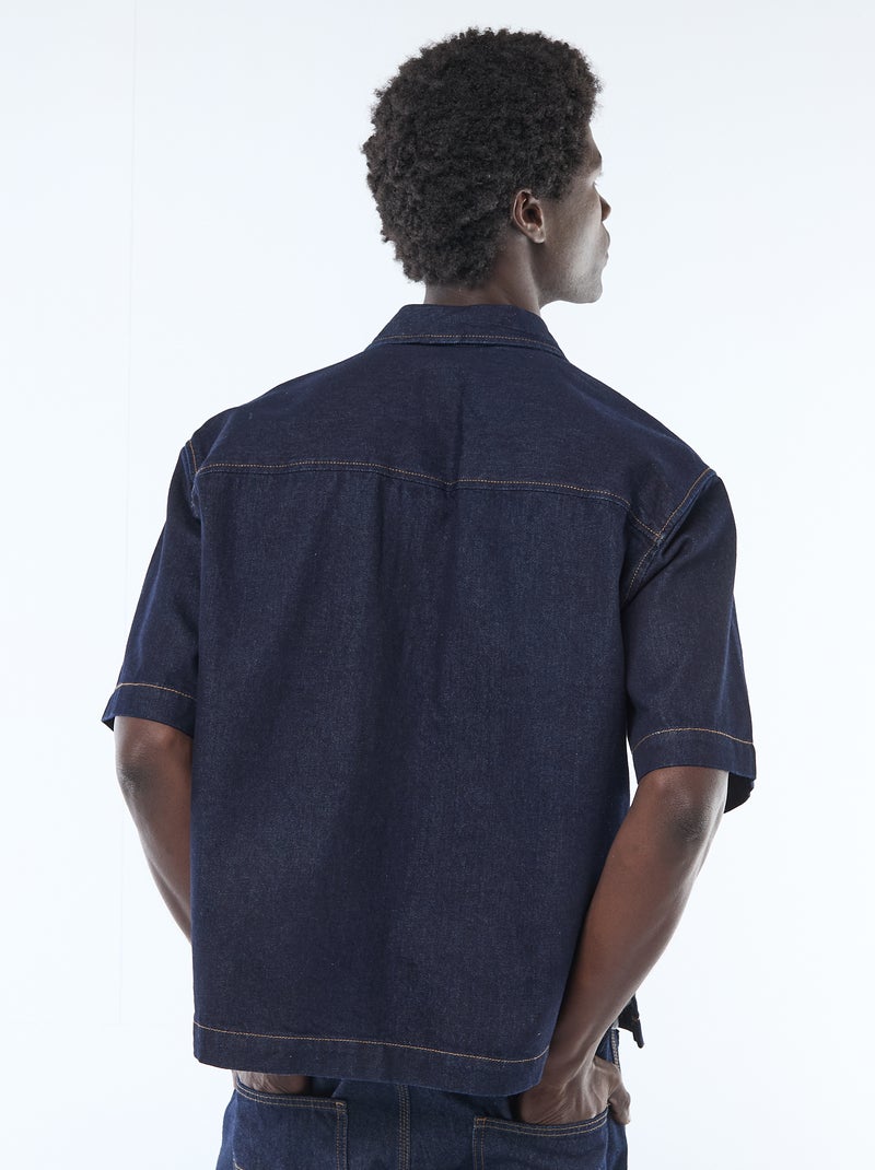 Chemise unie en jean à manches courtes Bleu - Kiabi