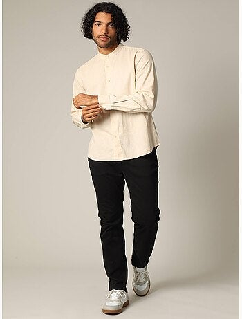 Chemise unie en lin avec col mao et manches longues 'deeluxe'