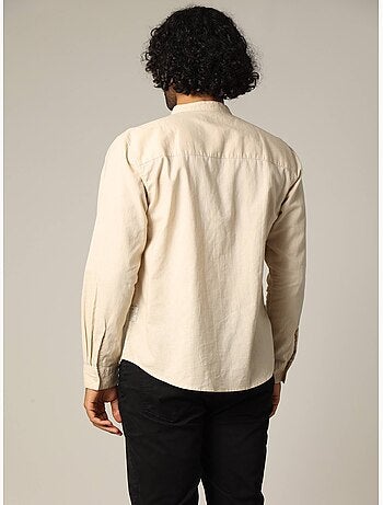 Chemise unie en lin avec col mao et manches longues 'deeluxe'