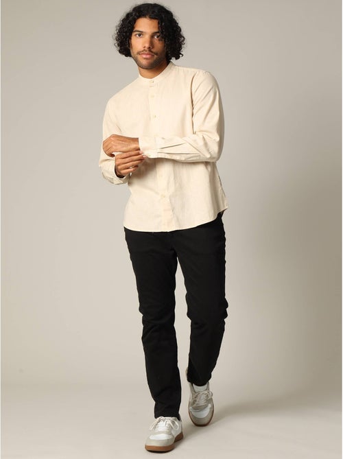 Chemise unie en lin avec col mao et manches longues 'deeluxe' - Kiabi Chemise unie en lin avec col mao et manches longues 'deeluxe' - Kiabi
