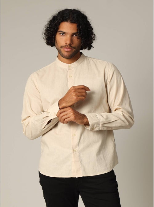 Chemise unie en lin avec col mao et manches longues 'deeluxe' - Kiabi Chemise unie en lin avec col mao et manches longues 'deeluxe' - Kiabi