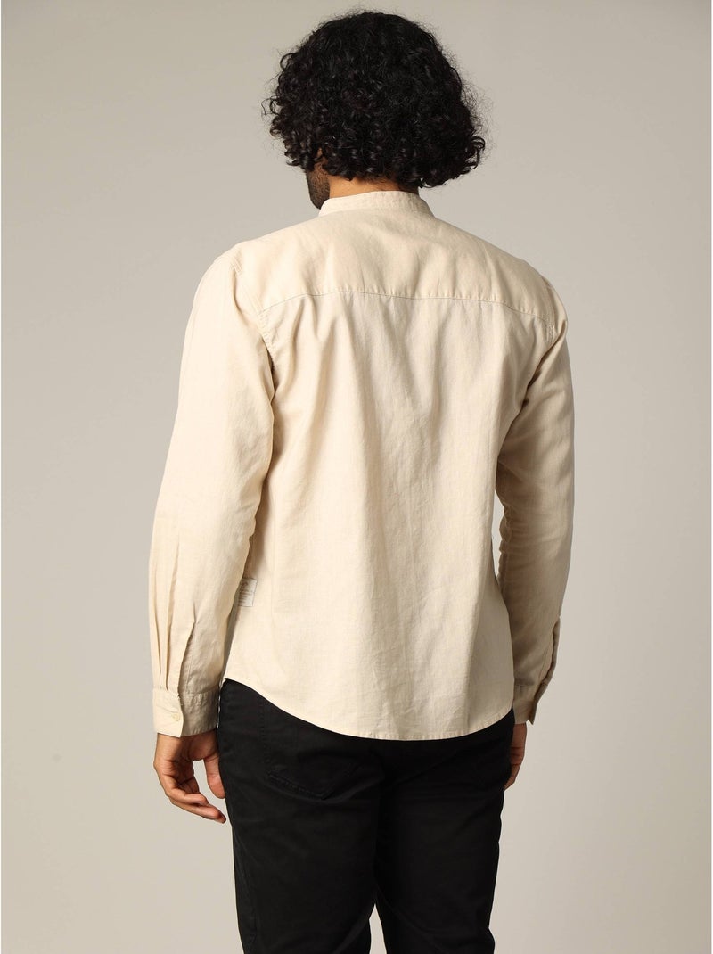 Chemise unie en lin avec col mao et manches longues 'deeluxe' Beige clair - Kiabi