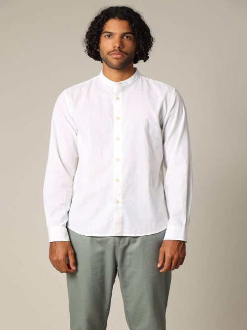 Chemise unie en lin avec col mao et manches longues 'Deeluxe' - Kiabi Chemise unie en lin avec col mao et manches longues 'Deeluxe' - Kiabi
