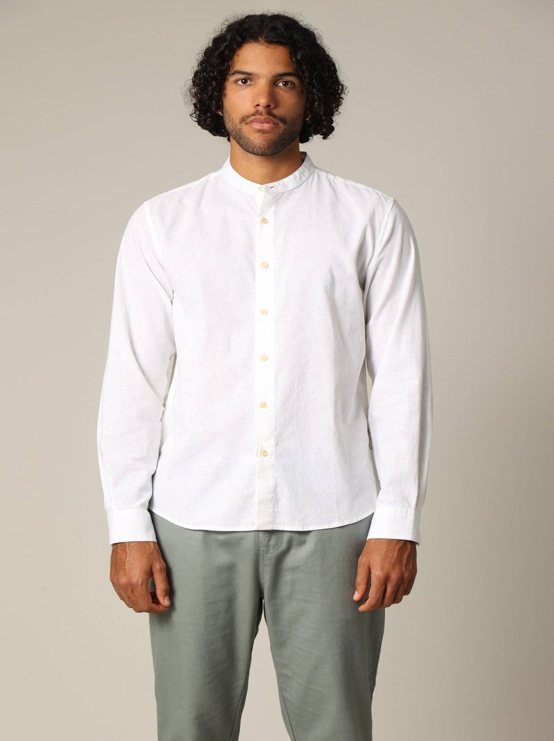 Chemise unie en lin avec col mao et manches longues 'Deeluxe' Blanc - Kiabi