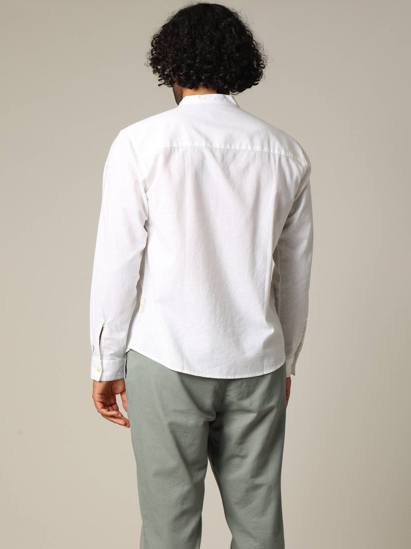 Chemise unie en lin avec col mao et manches longues 'Deeluxe' Blanc - Kiabi