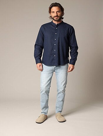 Chemise unie en lin avec col mao et manches longues 'Deeluxe'