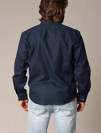 Chemise unie en lin avec col mao et manches longues 'Deeluxe'