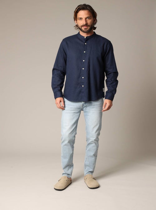 Chemise unie en lin avec col mao et manches longues 'Deeluxe' - Kiabi