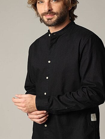 Chemise unie en lin avec col mao et manches longues 'Deeluxe'