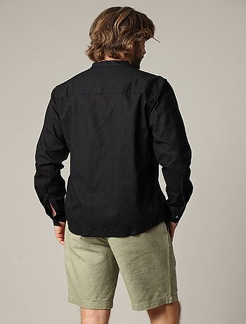 Chemise unie en lin avec col mao et manches longues 'Deeluxe'
