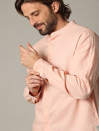 Chemise unie en lin avec col mao et manches longues 'Deeluxe'