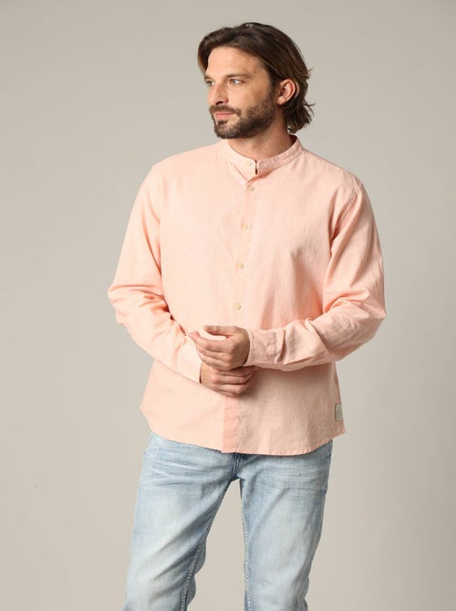 Chemise unie en lin avec col mao et manches longues 'Deeluxe' - Kiabi