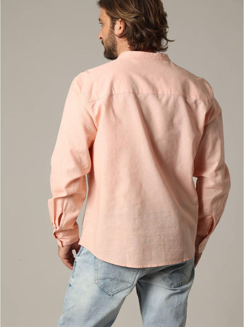 Chemise unie en lin avec col mao et manches longues 'Deeluxe' Rose clair - Kiabi