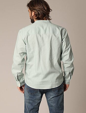 Chemise unie en lin avec col mao et manches longues 'Deeluxe'
