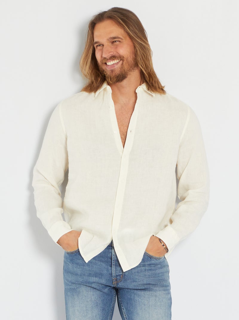 Chemise unie en lin Blanc - Kiabi