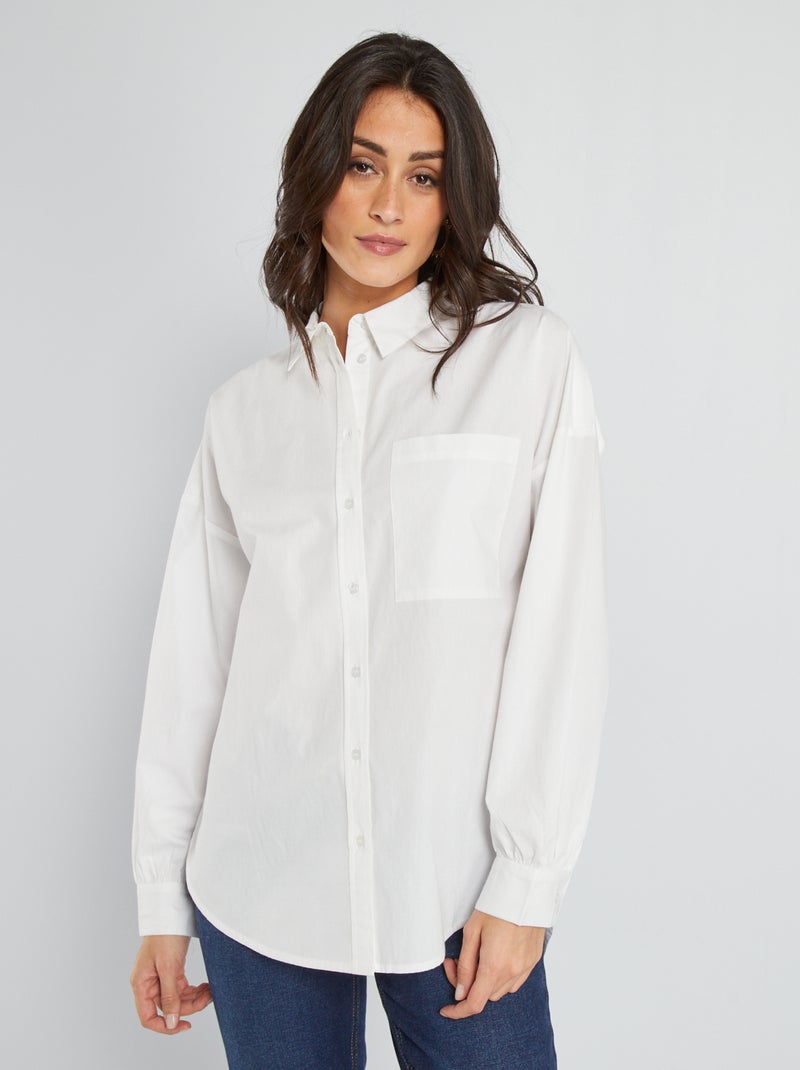 Chemise unie en popeline blanc - Kiabi