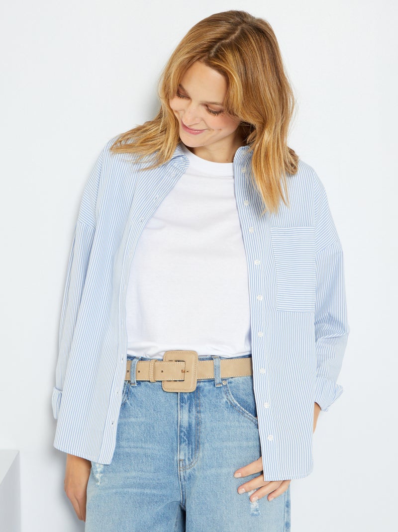 Chemise unie en popeline Bleu rayé - Kiabi