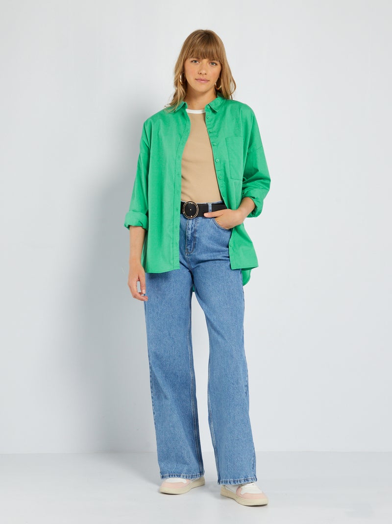Chemise unie en popeline Vert - Kiabi